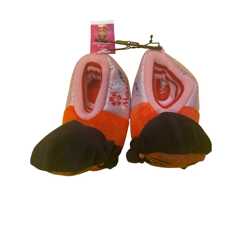 Disney Princess Moana‎ Girls Plush 3D Character Slippers Orange Pink 11-12 NEW